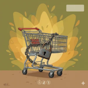 Gıda enflasyonu döneminde sağlıklı ve helal beslenmeye erişimi gösteren kilitli alışveriş arabası.