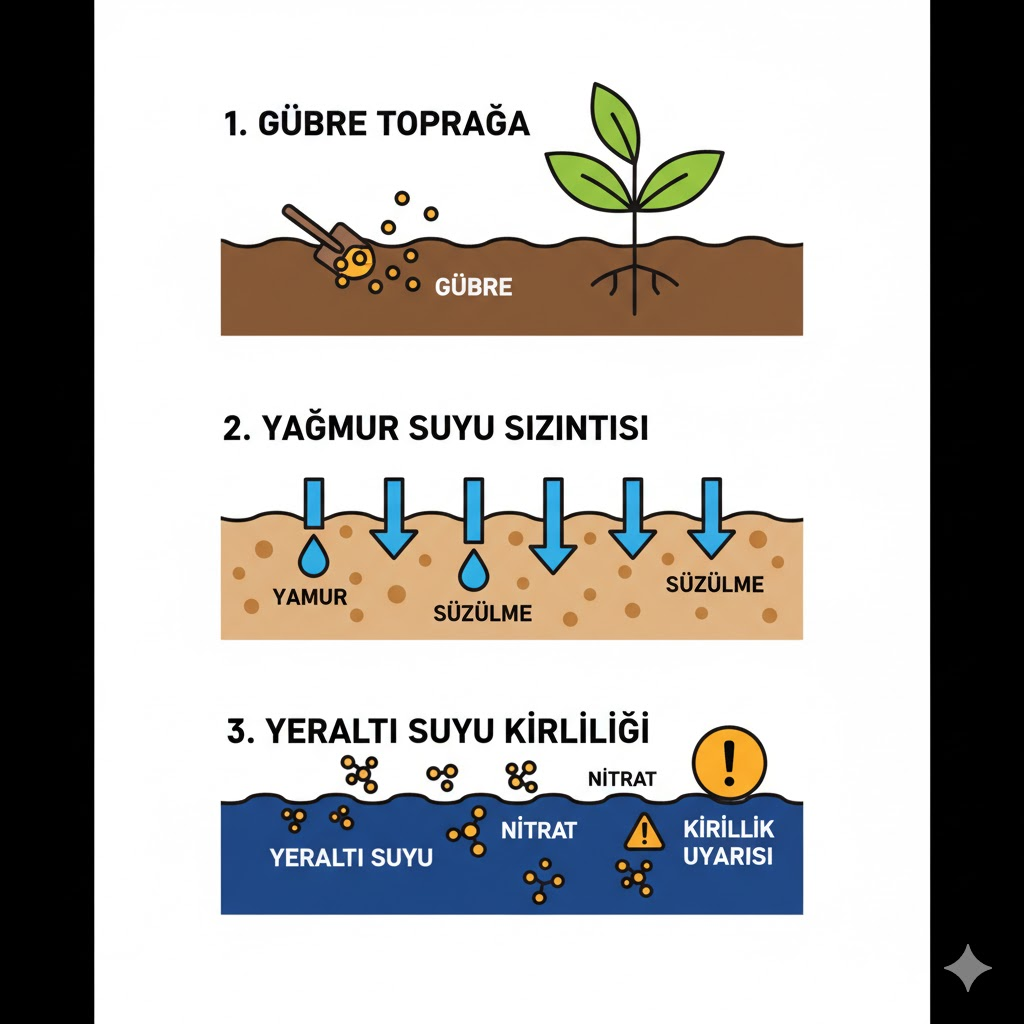 Nitrat kirliliği döngüsü ve su kaynaklarına etkisi infografik